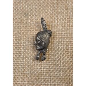 Vintage 1984 Native American Indian Chief Head Lapel Pin Signed